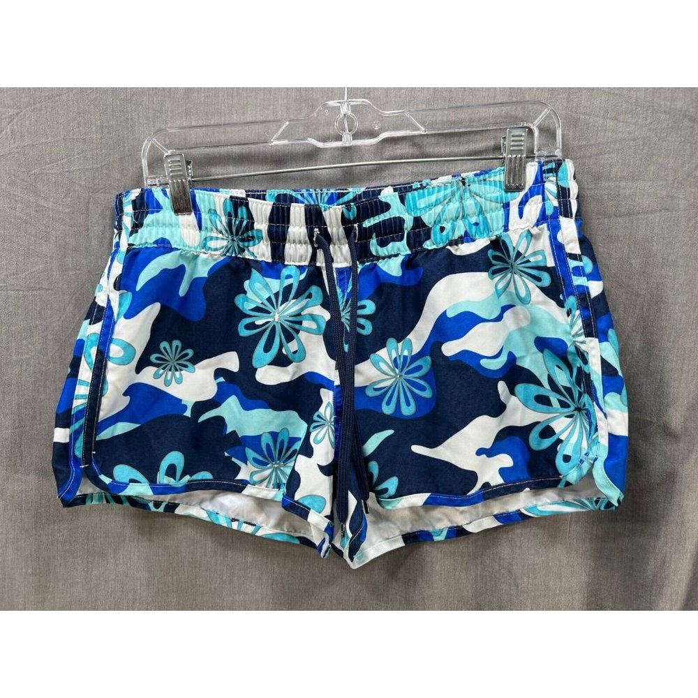 Old‎ Navy Shorts Womens Medium Blue White Drawstrings Floral Tropical Ladies.